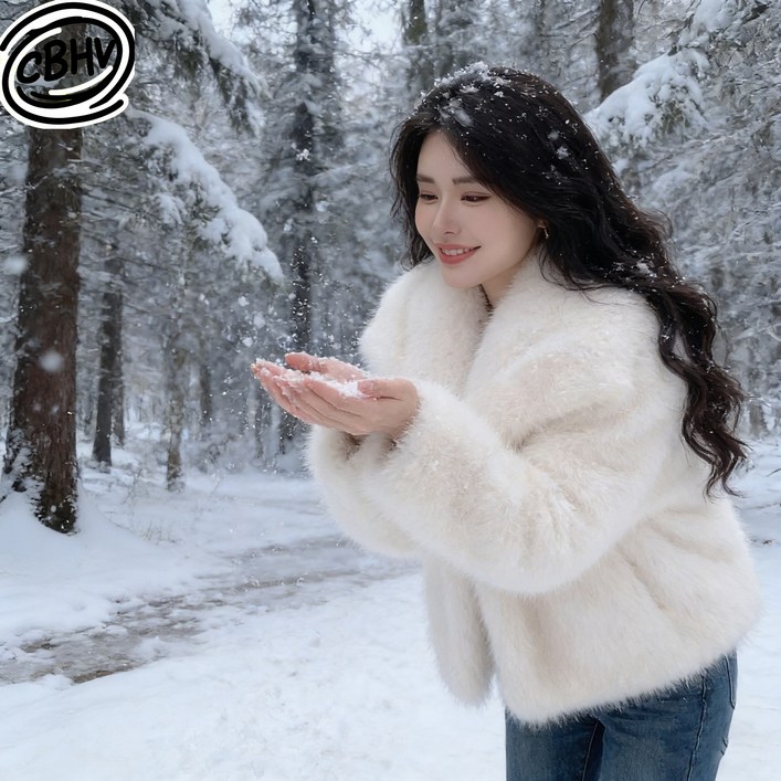 CBHV 여성 밍크 코트 두껍고 따뜻한 가을 겨울 스타일 뽀글이 아우터