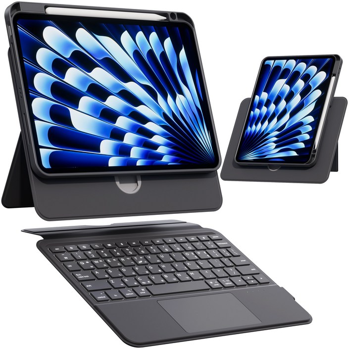 AITEWO 아이패드 매직키보드 케이스 펜슬 수납 360도회전 분리형 맥세이프 세로 가로 트랙패드 에어7/6/5/4/3/2/1세대 프로 11/10.9/13/12.9인치, 아이패드 11세대 11인치 / 10세대 10.9인치, 블랙, 1개