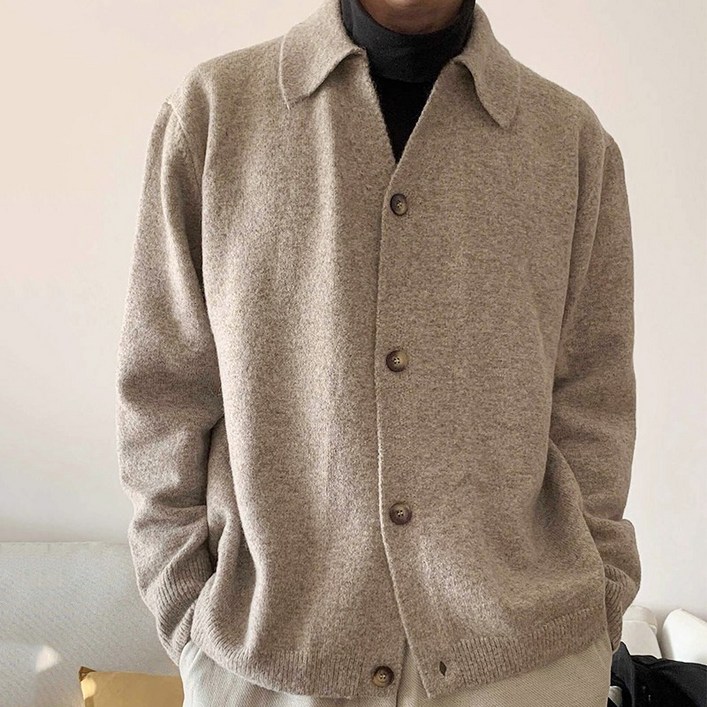 비아크스 남자 카라 오버핏 복슬 가디건 포근한 터치 부드럽고 따뜻한 가을 겨울 니트 가디건