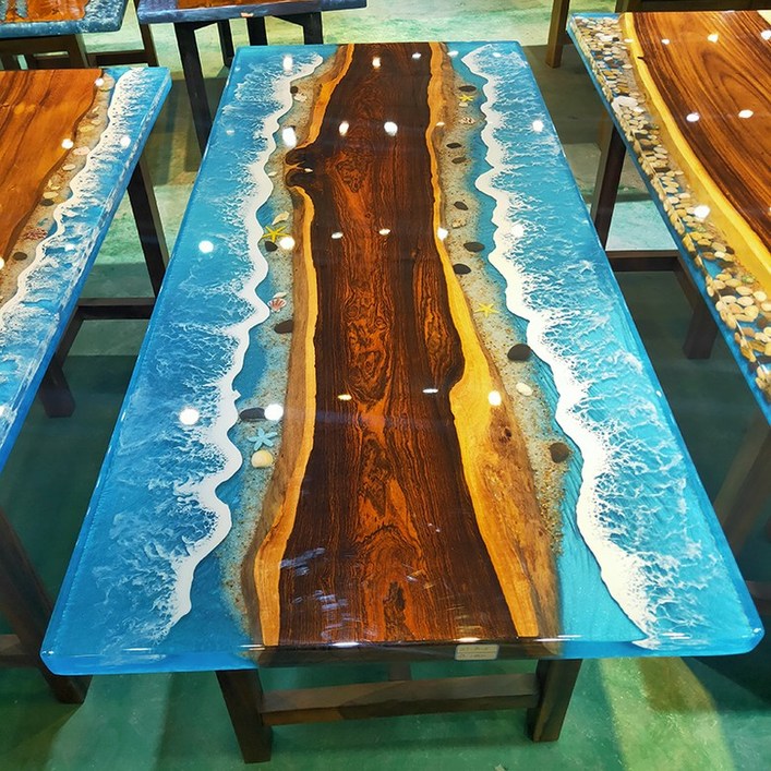 레진 원목 테이블 에폭시 수지 강 바다 파도 단단한 대형 보드 로즈 우드 홈 로그 티 커피 전체 책 데스크탑