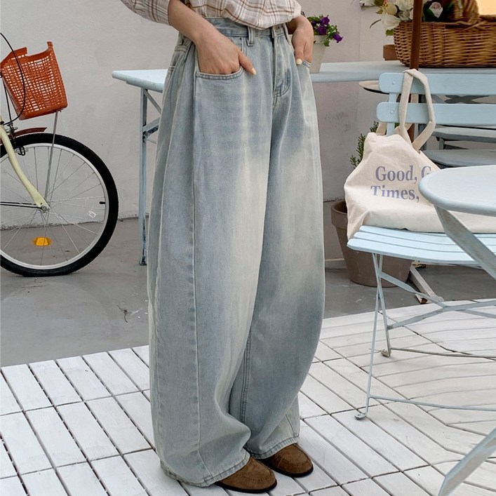 앤샵 [롱,숏 기장선택] 여성용 트베리 워싱빈티지 벌룬 사이드절개 와이드 데님 청바지(4color)