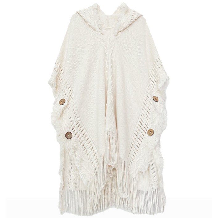 아이엠몽 여성용 캠핑 감성 보헤미안 후드 숄 스웨터 망토 베이툰