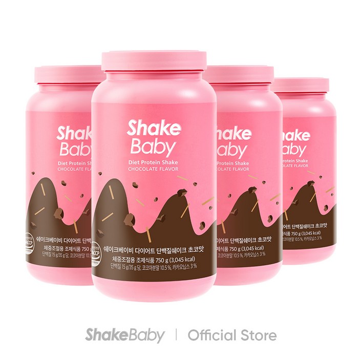 쉐이크베이비 단백질쉐이크 대용량, 초코맛, 4개, 750g