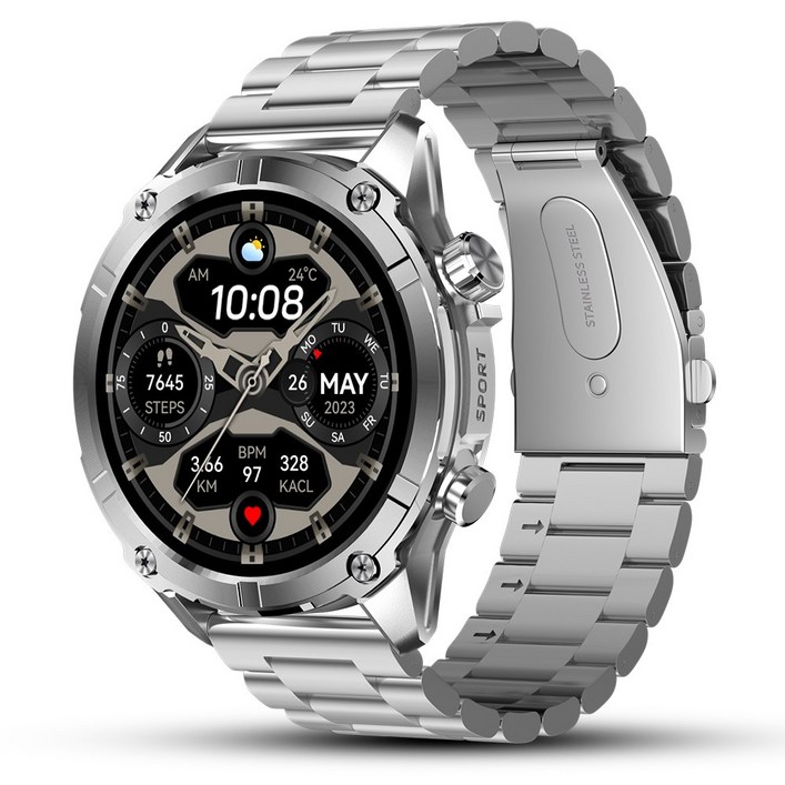 WAPIK 와피크 아웃도어 스마트워치 블루투스 통화가능 운동시계 Y7, 실버, 3.9cm, GPS + 블루투스