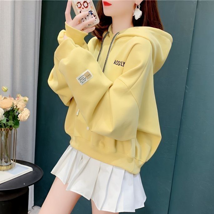 besteffie 여성용 후드티 봄 가을용 캐주얼 루즈핏 후드 스웨트셔츠 자수 장식 귀여운 긴팔 티셔츠 E28