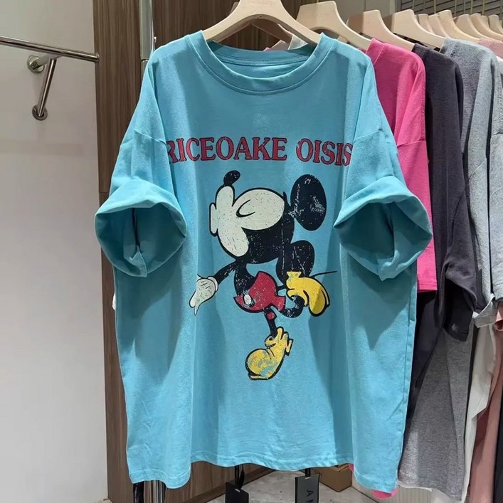 당일 배송 미키 마우스 유럽 상품 패션 만화 프린트 반팔 티셔츠 여름