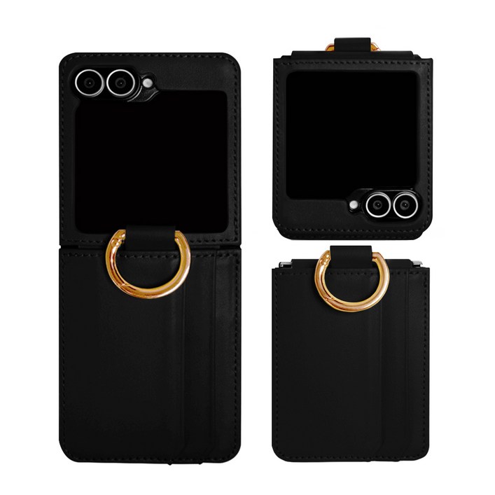 제루크 갤럭시 호환 Z플립 힌지보호 링홀더 소가죽 카드수납 지갑 케이스