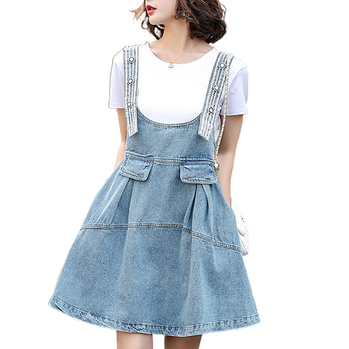 셀럽당 봄여름 여성 멜빵 스커트 데님 패션 a라인 나시 원피스