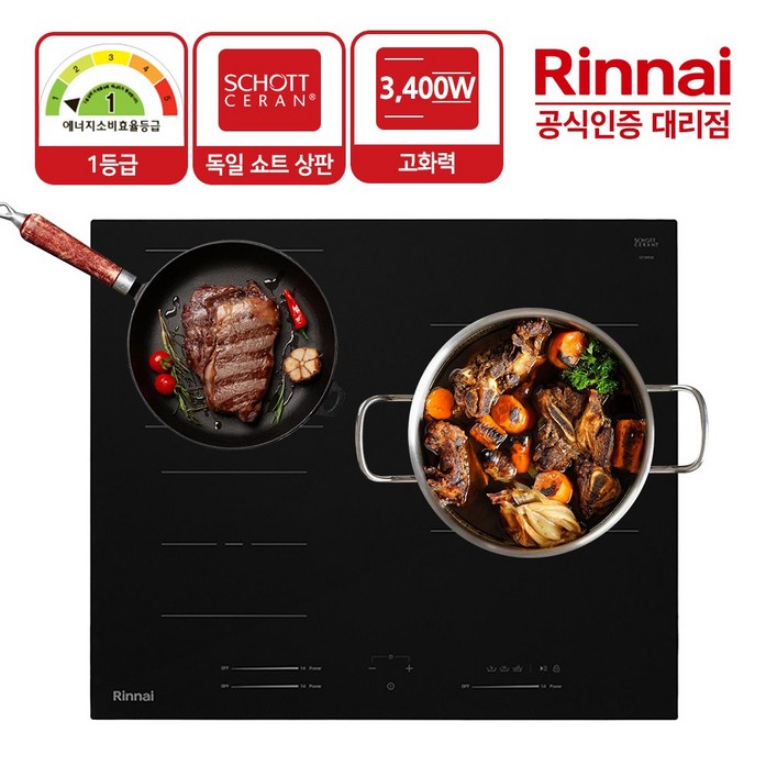 린나이 3구 1등급 인덕션 전기레인지 IHSG36BM 독일쇼트글라스 블랙 3,400W 자가설치, IHSG36BM, 빌트인