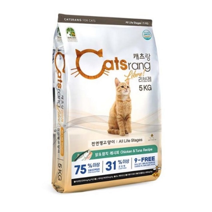캐츠랑 전연령 리브레 고양이 사료, 닭+참치, 5kg, 1개