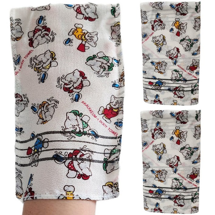 미니달콩 코끼리 국산 때밀이 빅사이즈 타월 때수건 목욕 샤워 타올, 1개, 3개입, 대