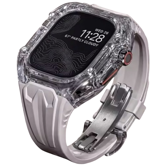 애플워치 호환 일체형 스포츠 44mm 45mm 49mm 울트라 풀커버 케이스 스트랩, 화이트