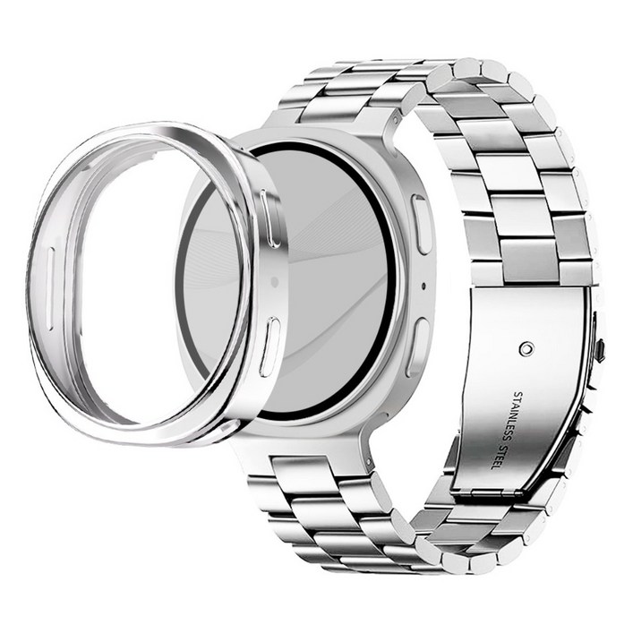 아이메이드잇 갤럭시워치 스탠다드 메탈 스트랩  유광 케이스 세트, 유광 실버, 1개