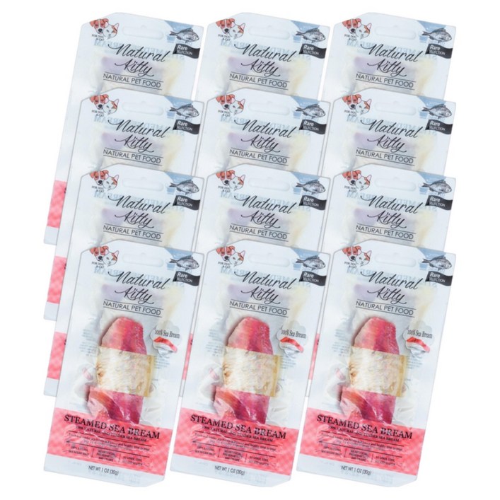 내추럴키티 증기로 찐 도미 원물 통살 고양이간식, 12개, 30g