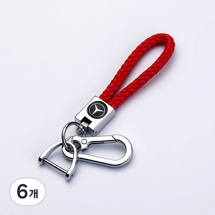노매드원더 수입차 호환 벤츠 BMW 가죽 키링 키홀더 스트랩 열쇠고리, 벤츠 레드 브레이드 로프, 6개