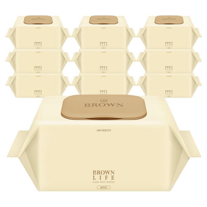 브라운라이프 베이지 도톰한 아기 물티슈 대용량 엠보싱 저자극 캡형