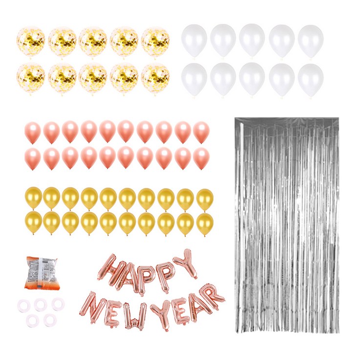 파티쇼 해피뉴이어 홀로그램 실버수술커튼 홈파티 풍선세트