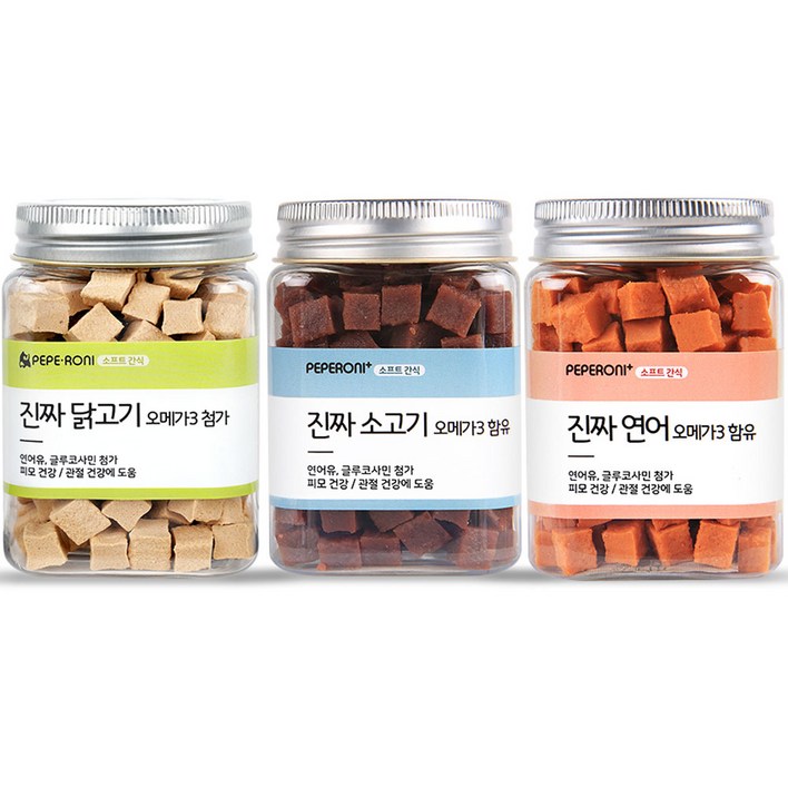 페페로니 강아지 진짜 오메가3 간식 세트, 소고기연어닭고기, 180g, 1세트