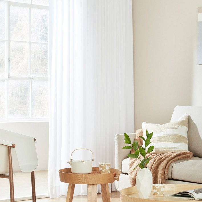 한샘 나비주름 비침 없는 밀크 쉬폰 속커튼  레일 세트 방문설치