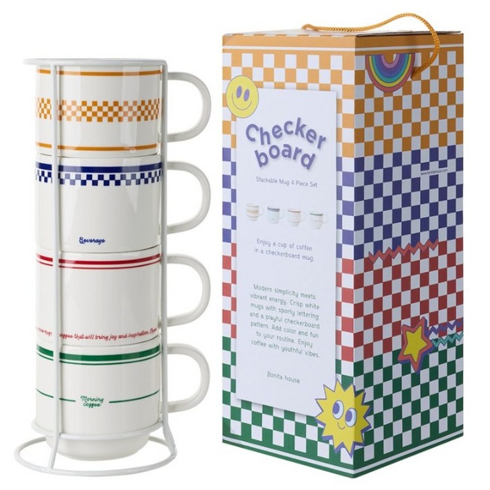 보니타하우스 체커보드 랙머그 300ml x 4종 세트