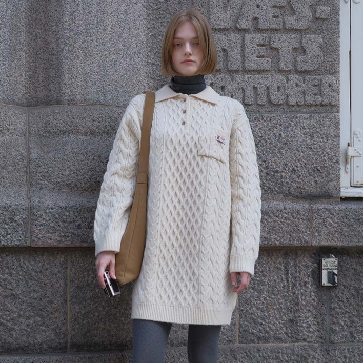 앤유 오르후스 케이블 울 니트 원피스