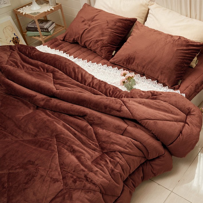 바자르 타임 솔리드 5mm 극세사 차렵이불 + 베개커버 + 패드 세트