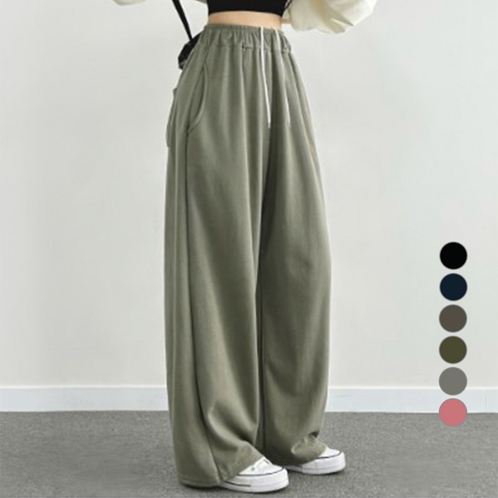 위드후이린 여성용 트레이닝 밴딩 면 와이드 팬츠