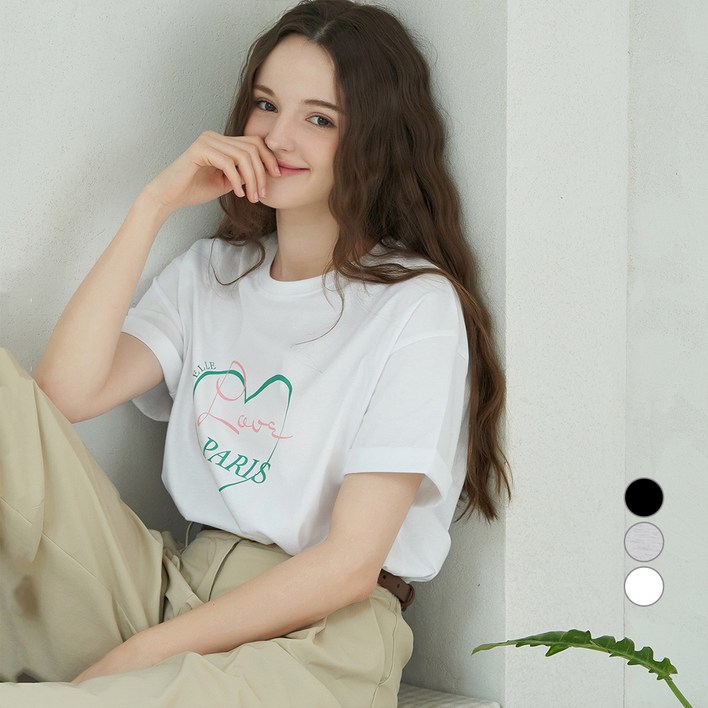 ELLE PARIS 여성용 루즈핏 Love 반팔 티셔츠