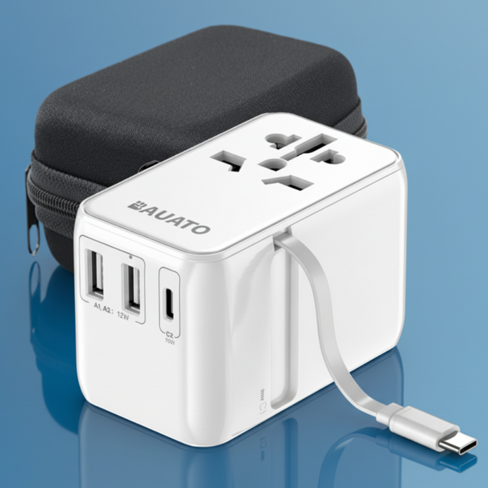 바우아토 릴타입 케이블 일체형 31포트 고속 충전 멀티어댑터 플러그, 1개, 화이트