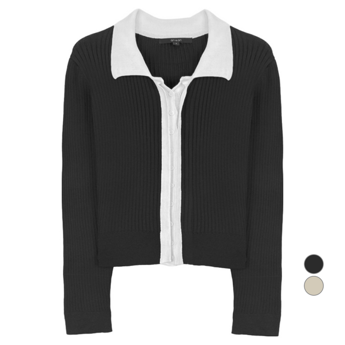온앤온 여성용 배색 골지 니트 가디건