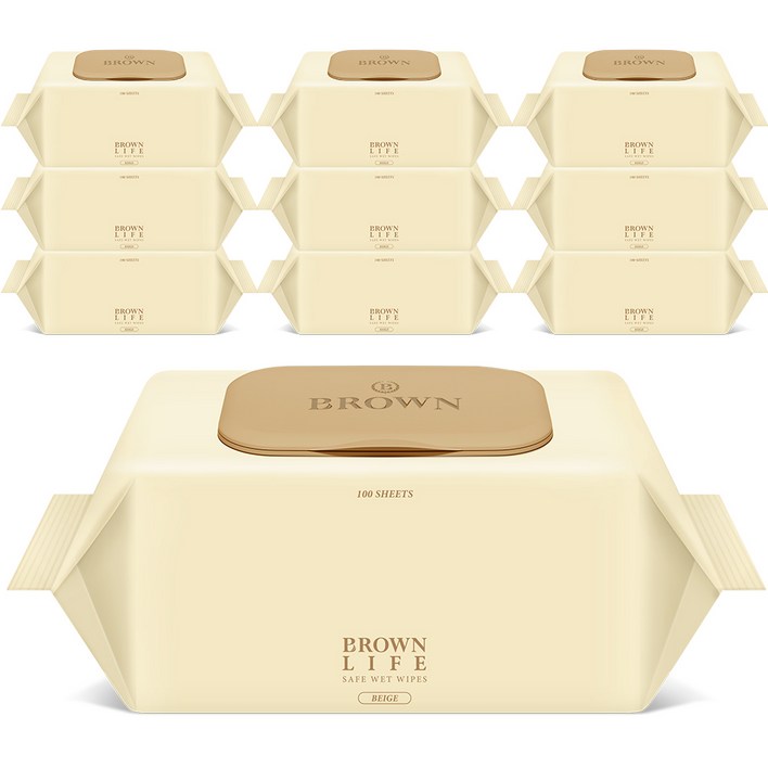 브라운 라이프 베이지 엠보싱 대용량 아기물티슈 캡형 50평량, 50g, 100개입, 10개