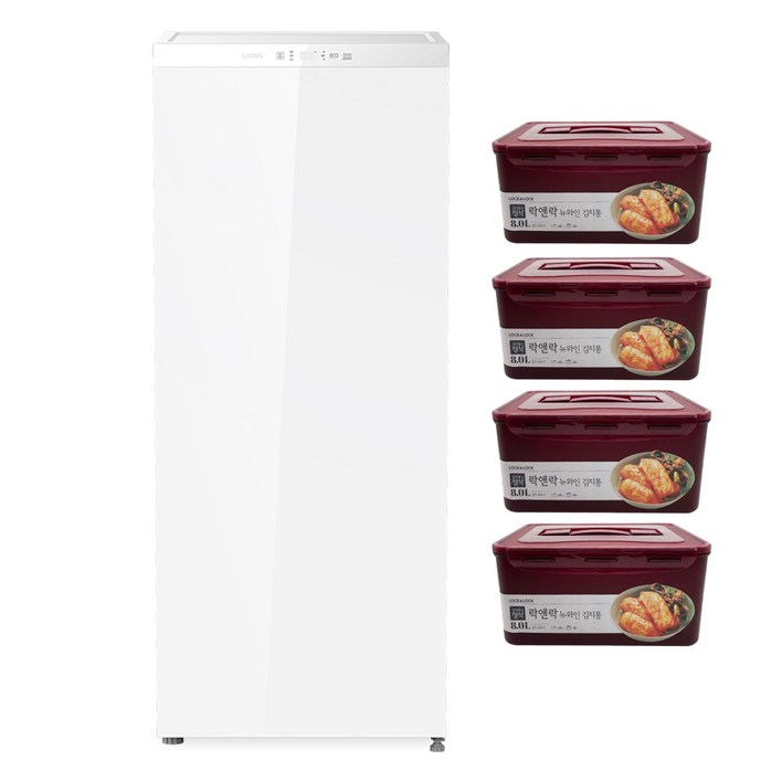 루컴즈 김치다움mini 122L 스탠드형 1도어 김치냉장고 락앤락 김치통 4p 세트 방문설치, 화이트, R123M01L