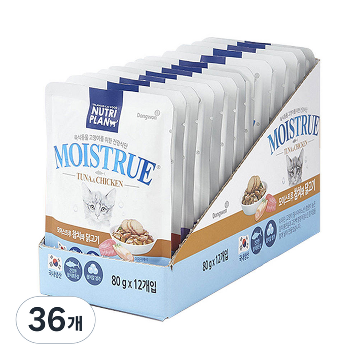 동원 뉴트리플랜 모이스트루 고양이간식 80g 파우치, 참치 닭고기 혼합맛, 80g, 36개