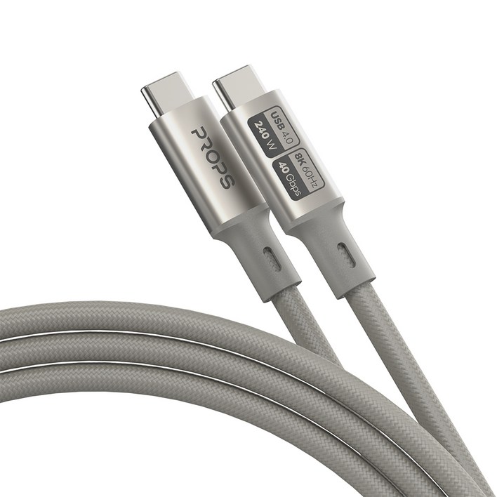 프롭스 C타입-C타입 240W 40Gbps 8K 60Hz USB4 PD3.1 초고속 충전 케이블, 1개, 티타늄골드, 1m