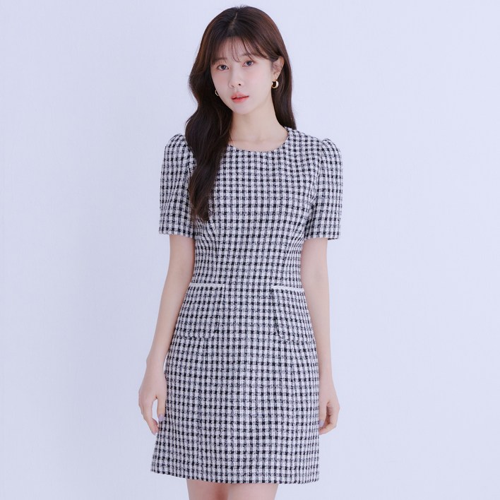 로엠 반팔 트위드 미니원피스