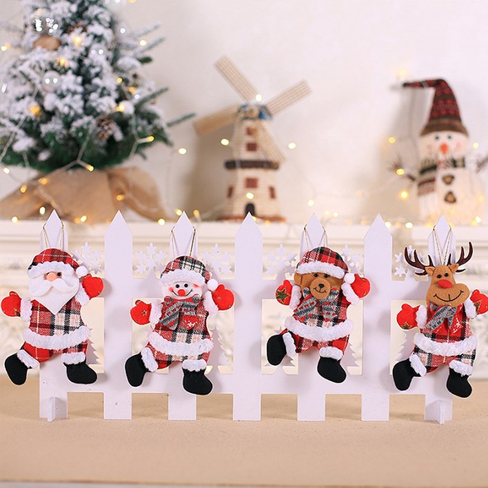 쉐어몰 패브릭 크리스마스트리 걸이 소품 B세트 체크무늬