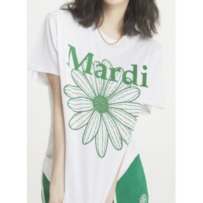 (국내정품)  마르디메크르디 반팔 티셔츠 그린 TSHIRT FLOWERMARDI WHITE GREEN 마르디메크르디