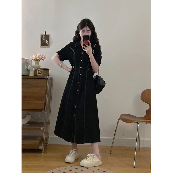 여성 빅사이즈 롱셔츠 반팔 데님 원피스