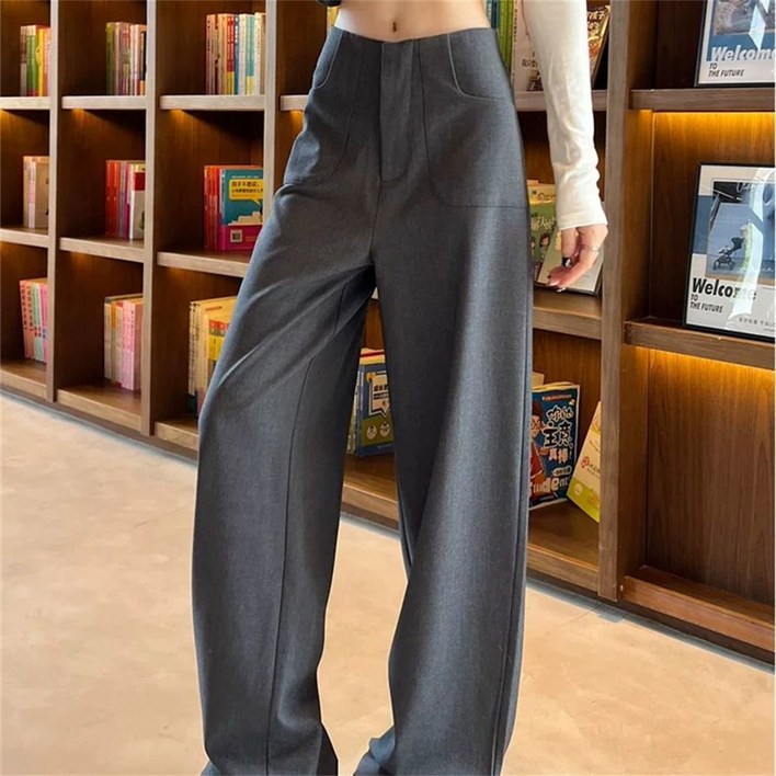 Vezri 여성용 봄가을 하이웨이스트 와이드팬츠 슬랙스 세미정장 스타일