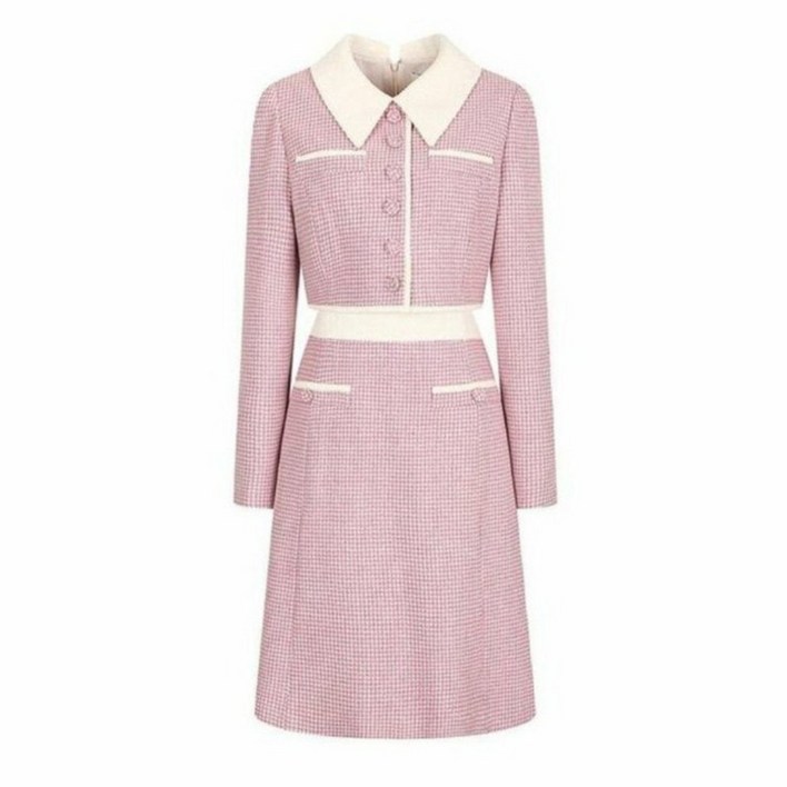 JJ JIGOTT JJ지고트 솔리드 배색 트위드 원피스 GNAA0OP12DG