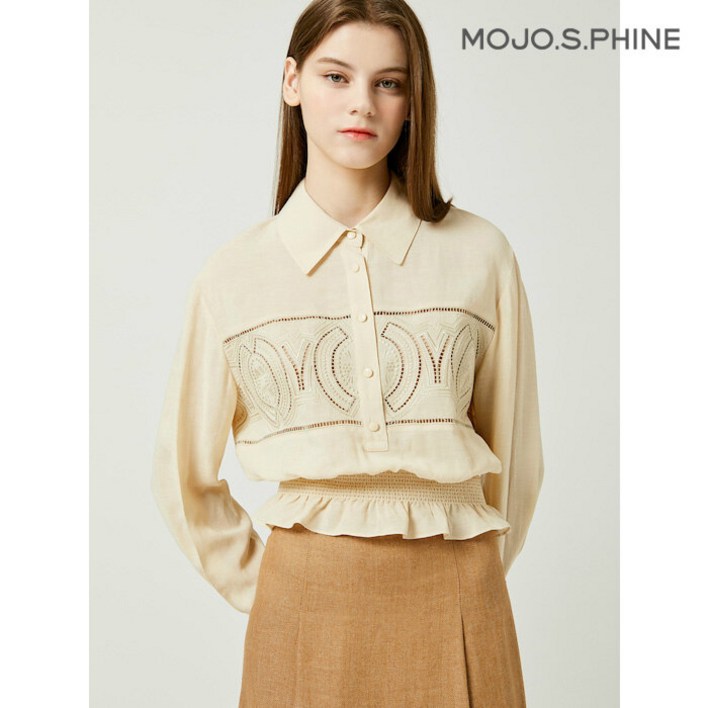 모조에스핀 스탠카라 자수 펀칭 블라우스 CRJ242MSC027DK1608042