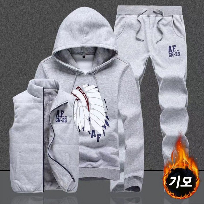 남성용 겨울 츄리닝 3종세트 슬림핏 기모 후드 맨투맨 방한 조끼 트레이닝복 빅사이즈
