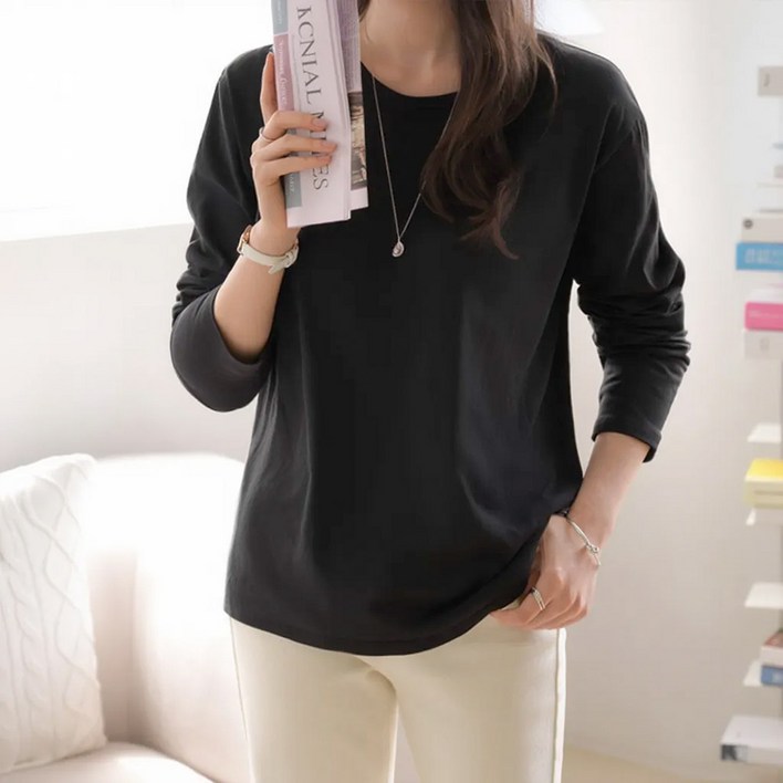 데일리앤 네이쳐 여성 긴팔 기본 무지 면 티셔츠 레이어드 루즈핏 이너 봄 가을