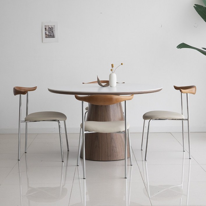 트리몬 TM03 포세린 월넛 1200 사이즈 원형 세라믹 카우의자 식탁세트 (의자 4개)