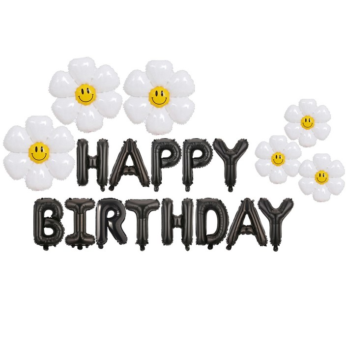 데이지파티 데이지생일 해피데이파티 풍선포토존 HBD파티세트 파티커튼 9옵션 에브리띵스마일, 1세트, 데이지 블랙 풍선