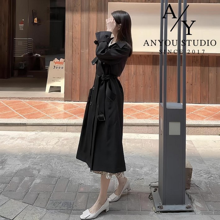 ANYOU 여성용 트렌치 코트 트렌치코트 여중 롱