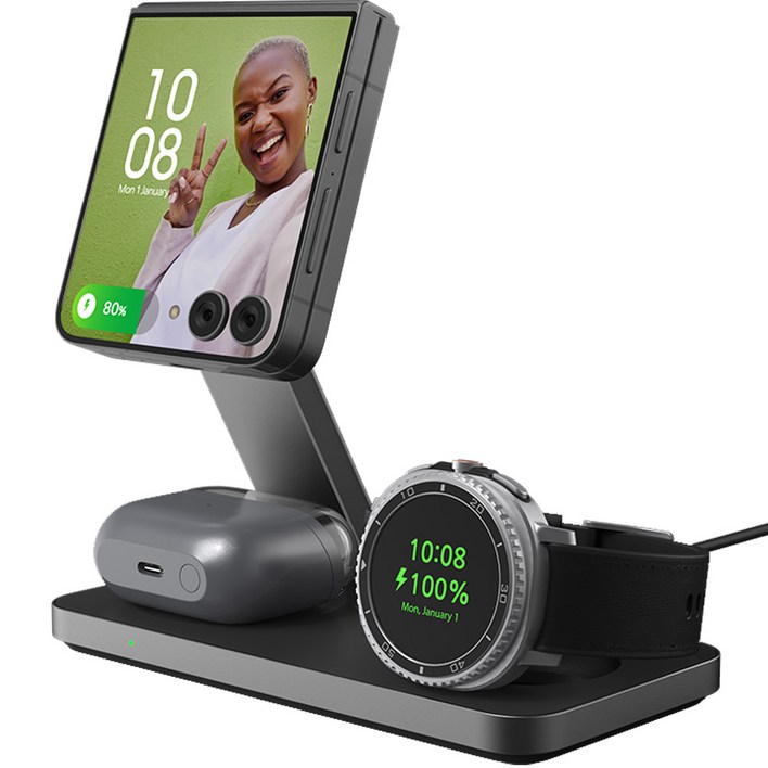 파우트 3in1 맥세이프 무선충전기 갤럭시워치7 갤럭시 폴드 z플립 호환 HANDS7S, 1개, 블랙