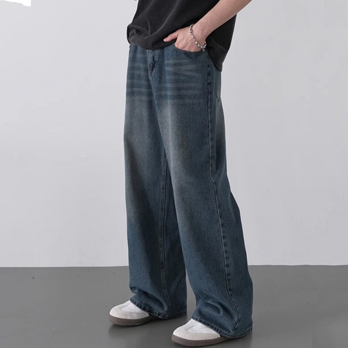 니드오브 남성 세미 와이드 청바지 워싱 데님 팬츠