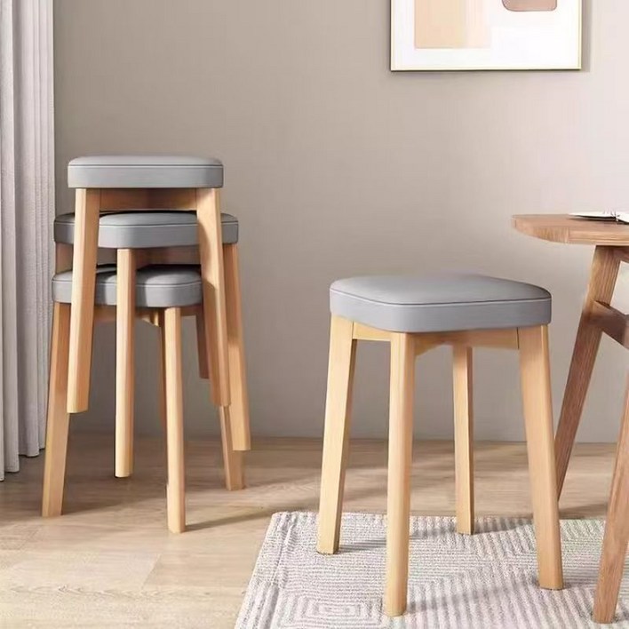 스피드박스 패브릭 원목 사각 스툴 의자 그레이 3145cm