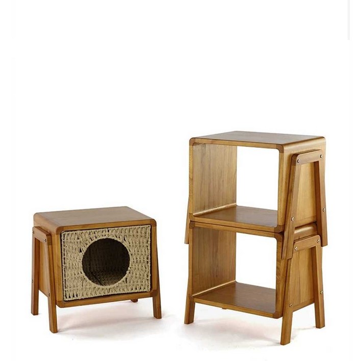 고양이숨숨집 원목 수납 협탁 스툴 카페 인테리어 사각 둥지 의자
